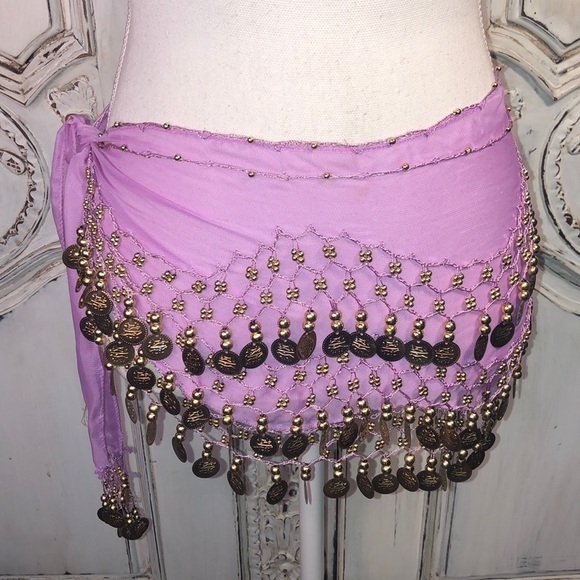 Accessories - Orchid Sheer Gold Coin Belly Dance Chiffon, Hip Scarf
